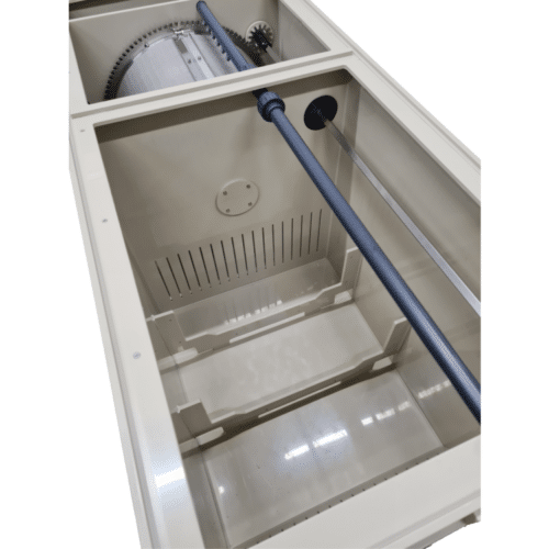 Close up of the 150 litre moving bed biological chamber inside the Burtons BD 300 Combi MK3 drum filter