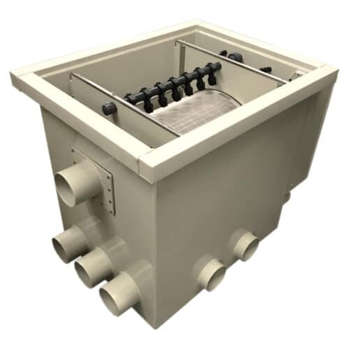 Burtons TF 500 self cleaning through flow pond drum filter for large koi ponds with 60 micron stainless steel screen