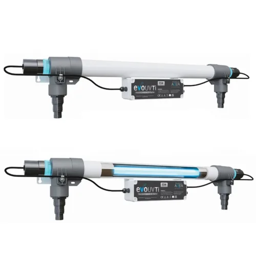 Evolution Aqua EvoUV Ti 55W titanium UV clarifier installed on pond system