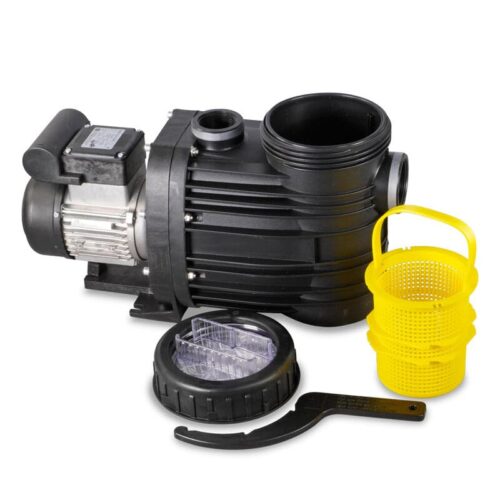 Speck BADU Top pond pump with black body, yellow filter basket, transparent lid, and removal tool – ideal for koi ponds, garden ponds, and marine systems