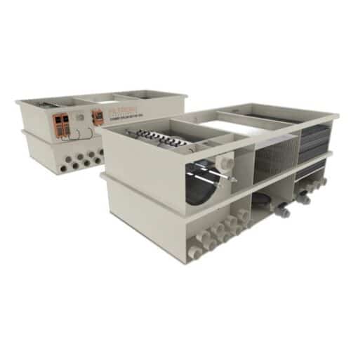 Filtreau 80/100 XXL front and rear view showing internal drum and bio compartments