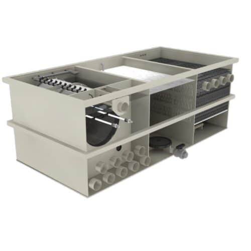Filtreau 80/100 XXL drum filter side cutaway showing internal compartments