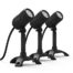 Three LunAqua Connect LED spotlights mounted on sturdy bases, ready for installation in ponds, gardens, and outdoor spaces.