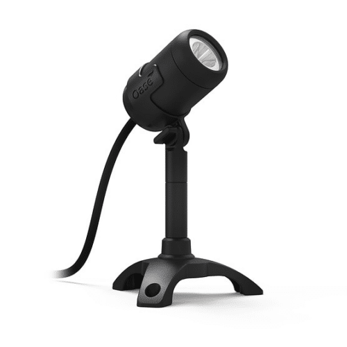 The LunAqua Connect Solo is a warm white 150-lumen LED spotlight for ponds, pathways, and gardens, featuring IP68 waterproofing and OASE Switch compatibility.