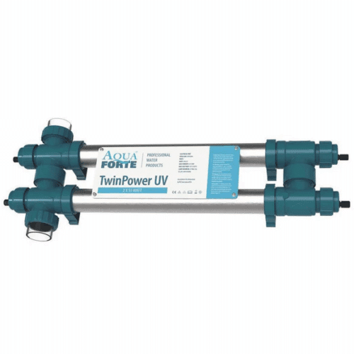 AquaForte Power UV TL 110W unit with dual 55W UV-C lamps and 63mm connections for large koi ponds and swim ponds
