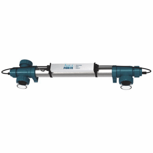 AquaForte Power UV TL 30W stainless steel UV-C clarifier with 63mm connections and multi-hose tail adapters for small to medium ponds
