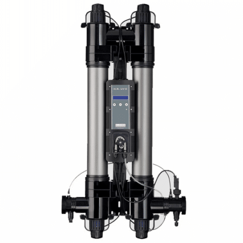 Elecro Mini 110W HR high-reflective UV-C steriliser for ponds and pools, featuring dosing pump and intelligent lamp life counter