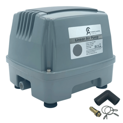 Charles Austen ET series air pump supplied with fittings for septic tanks, sewage treatment systems and pond aeration