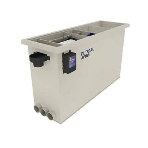 Filtreau Combi-AFTER gravity fed drum filter with integrated UVC front view for koi pond filtration