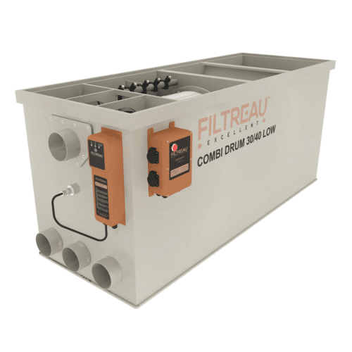 Filtreau Excellent Combi Drum 30/40 Low Version Gravity Fed Inline self cleaning drum filter with 80W UV for koi pond filtration