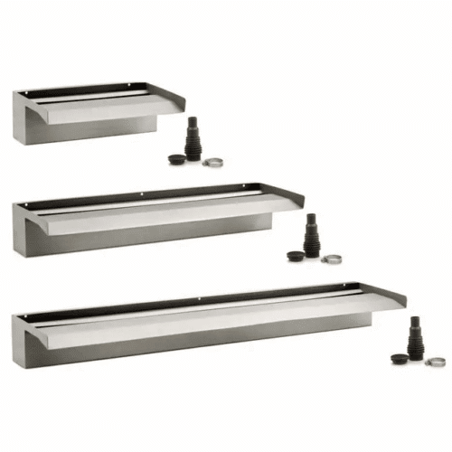 Oase Waterfall XL 30, 60 and 90 stainless steel water blade creating a smooth water curtain