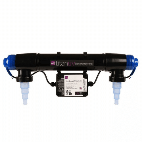 TMC Pro Pond Titan UV25 UV pond clarifier, 24-watt photocatalytic ultraviolet steriliser with Hyperion quartz lamp for clear water and algae control in ponds up to 33,750 litres.