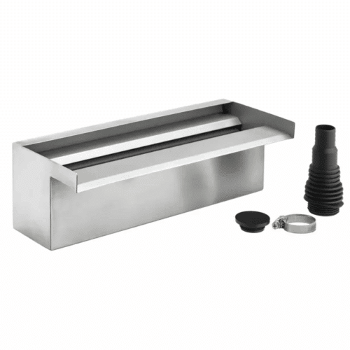 Oase Waterfall 30 stainless steel water blade creating a smooth water curtain