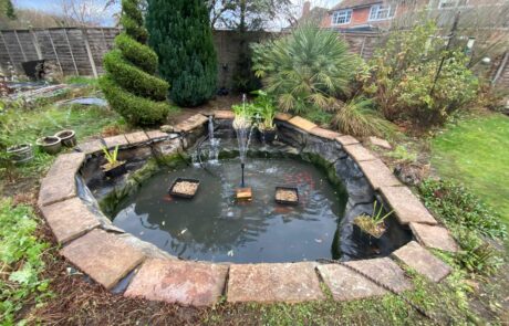 Pond after professional cleaning with clear water and improved water quality in Kent and London