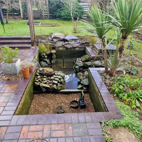 Clean pond after deep cleaning with clear water in Sevenoaks, Kent