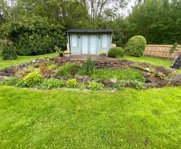 Neglected pond before cleaning with heavy debris on the Isle of Sheppey, Swale, Kent