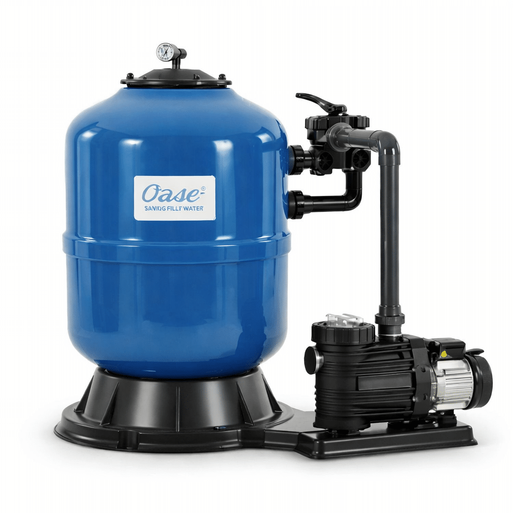 Oase D600 sand filter set with fibreglass reinforced filter and multi port valve used for swimming pool water filtration