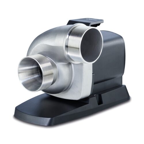 Oase AquaMax Eco Titanium 33000 pond pump showing stainless steel housing and 2.5 inch connections