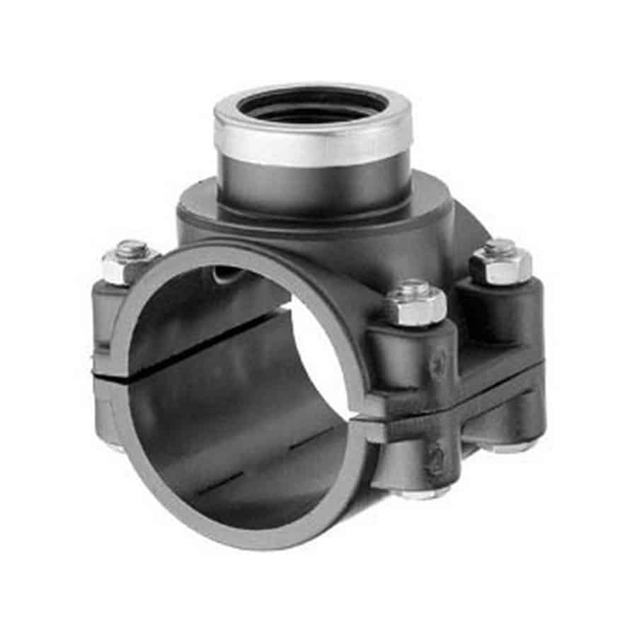 110mm clamp saddle fitting with BSP threaded outlet for pond pipe branching