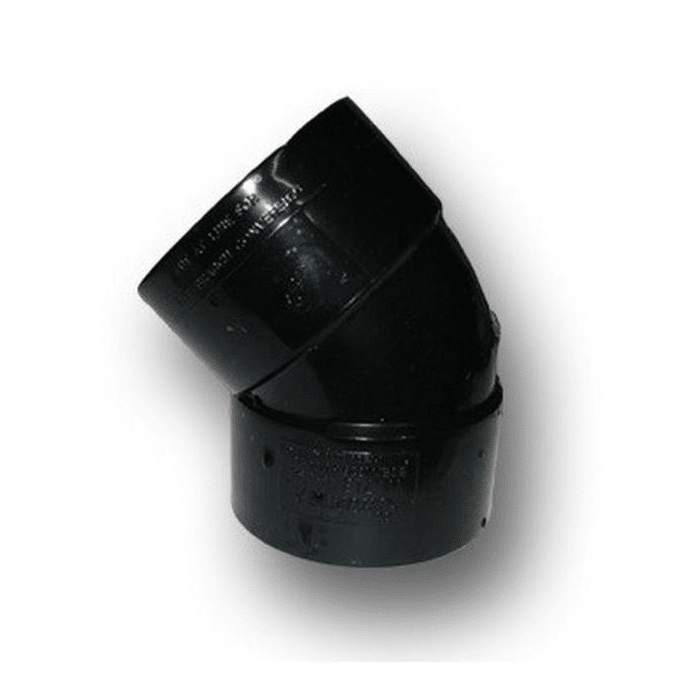 Black waste 45 degree solvent weld bend for pond and drainage systems