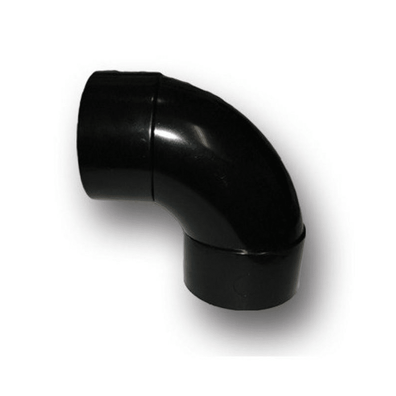 Black waste 90 degree solvent weld bend for pond filtration and drainage systems