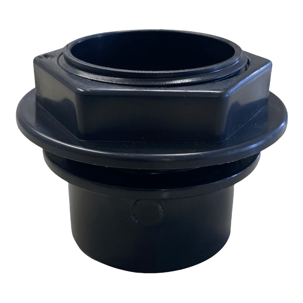 Black waste threaded tank connector for solvent weld pipe and filtration systems