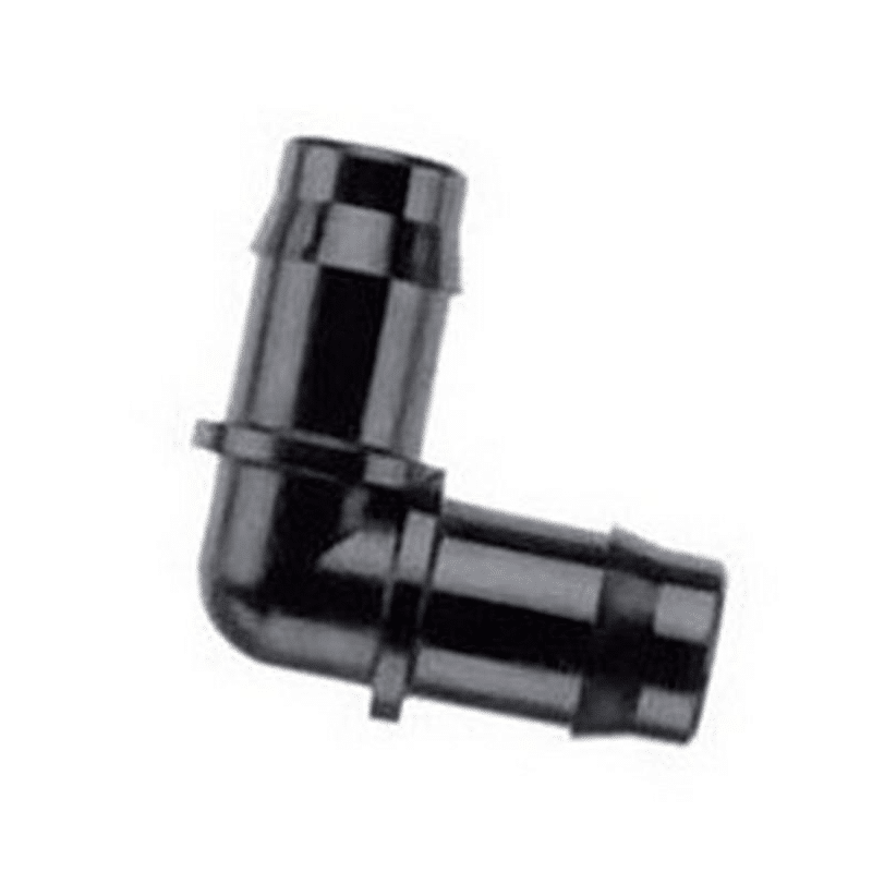 90 degree barbed hose joiner for flexible pond and filtration pipe systems