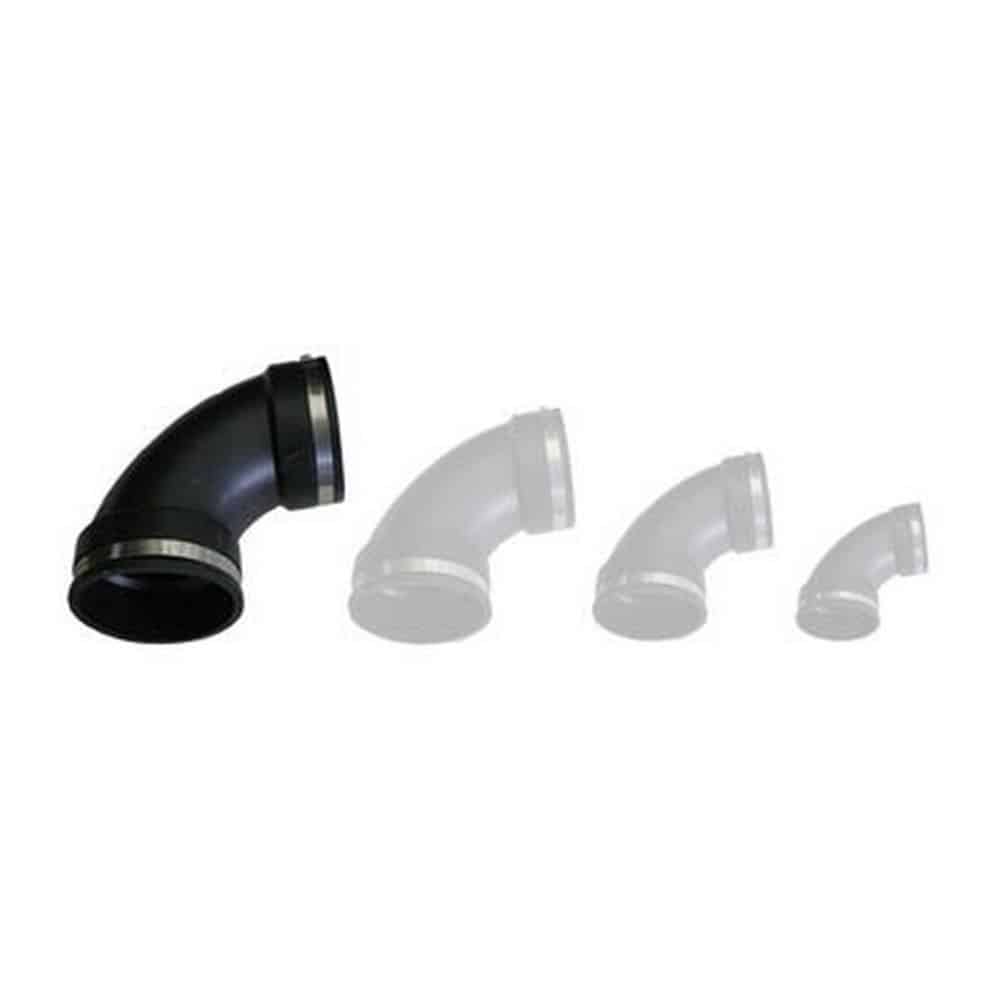 Flexible rubber 90 degree elbow connector for drainage and waste pipe systems