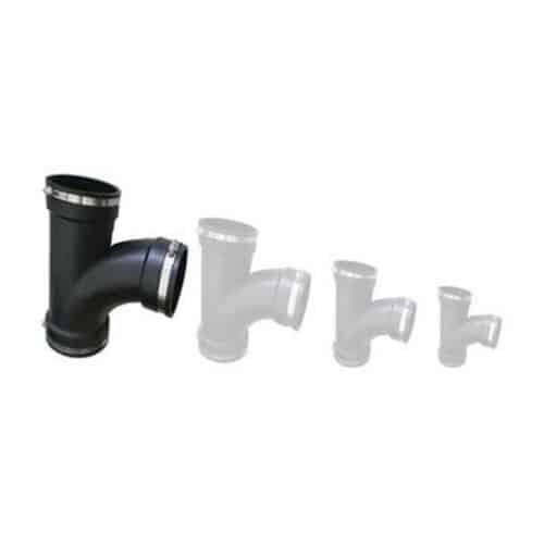 Flexible rubber tee connector with stainless steel clamps for drainage and waste pipe branching