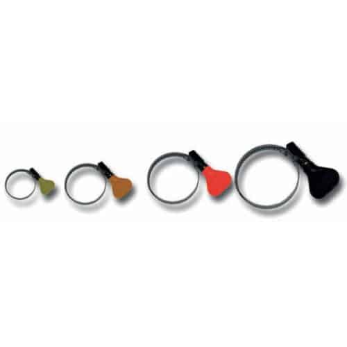 Adjustable hose clips for securing flexible pond and filtration pipe systems