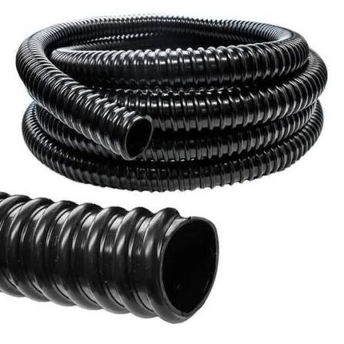 Standard Flexible Pond Hose reel with cut through section showing black spiral reinforced pond hose for pumps, filters and water features