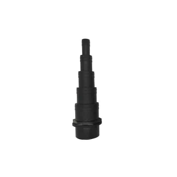 Stepped hose tail fitting for flexible hose connection to 40mm waste pipe systems