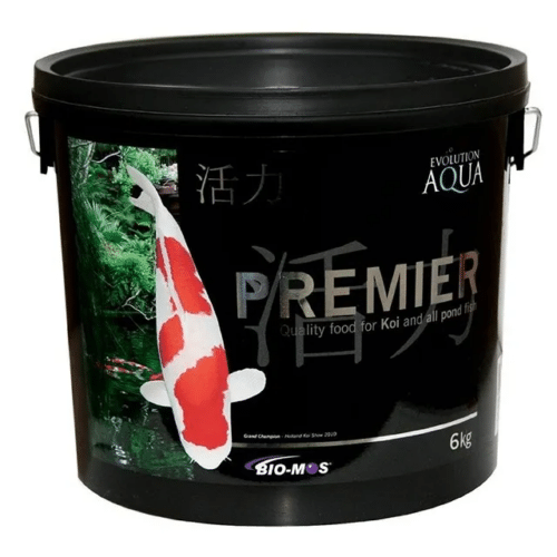 Evolution Aqua Premier koi food pellets with spirulina and Omega oils for healthy pond fish nutrition