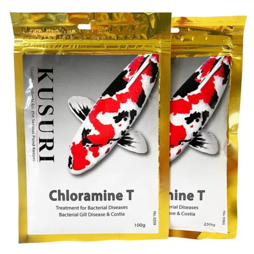 Kusuri Chloramine T powdered pond treatment for bacterial and parasite control in koi ponds