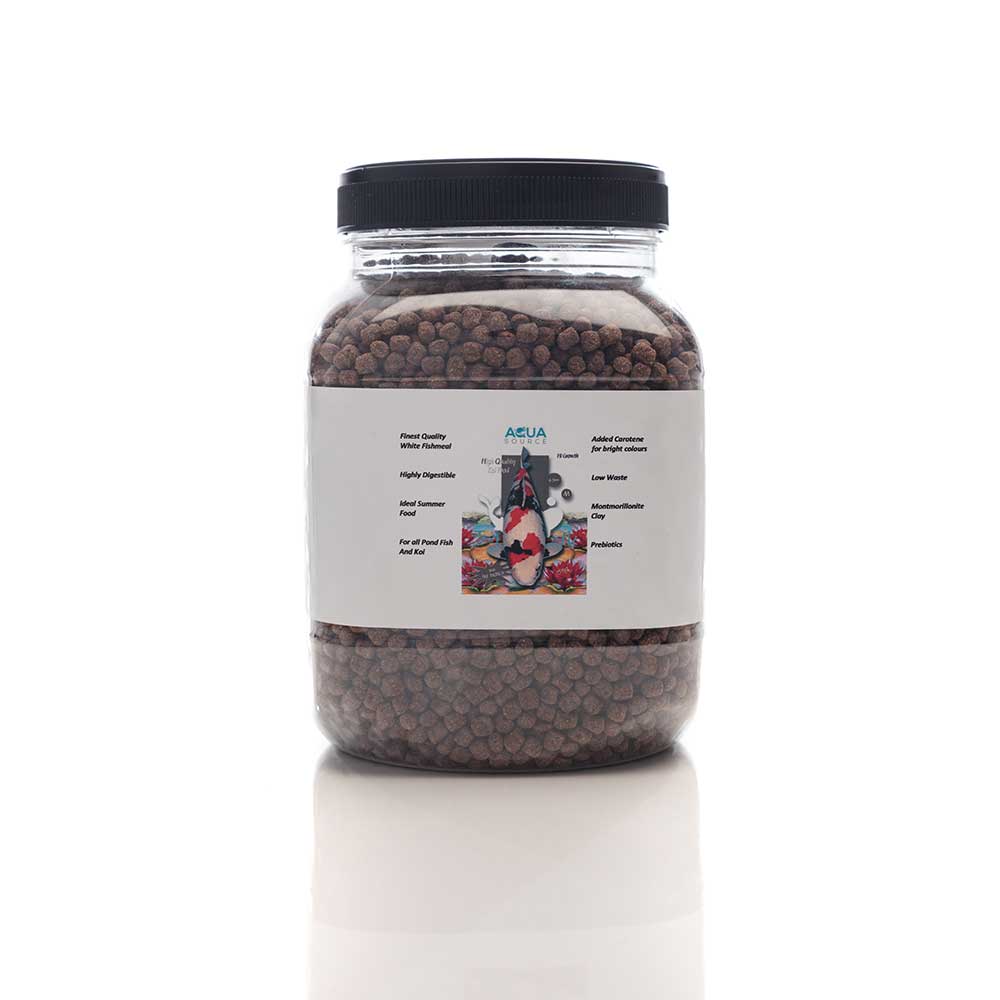 Aqua Source Hi Growth 1kg bag of 4 to 5mm high-protein koi food pellets