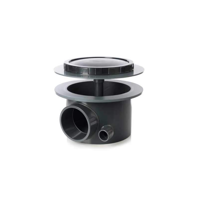 Aquadrift 4 inch bottom drain with air connection for gravity fed koi pond filtration systems