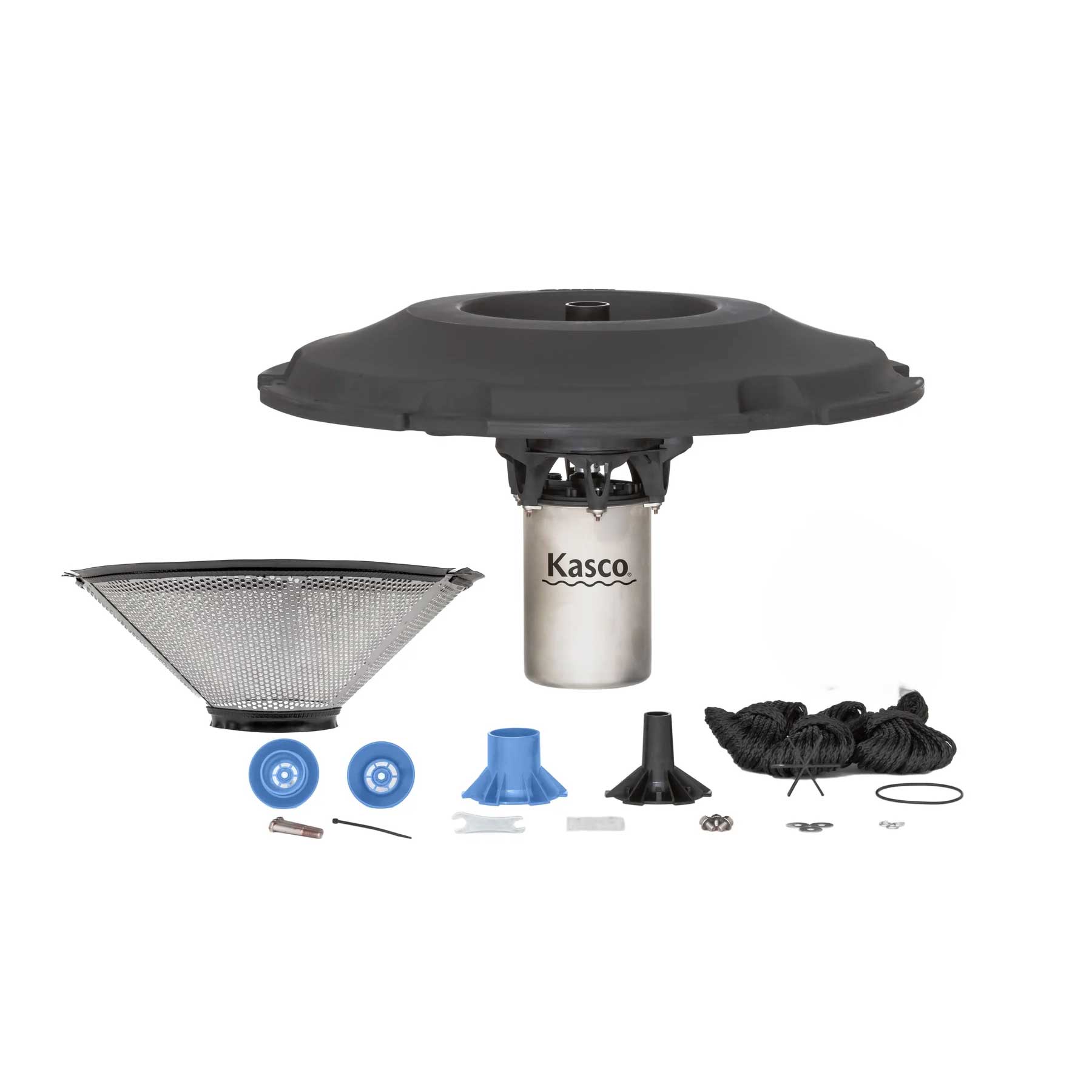 Kasco JF Series decorative floating fountain pond system with interchangeable spray nozzles for lake and garden water features