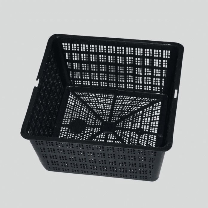 Finofil 2 Litre Square Aquatic Basket 19cm fine mesh pond plant basket made from 100% recycled plastic for aquatic soil marginal plants and pond planting