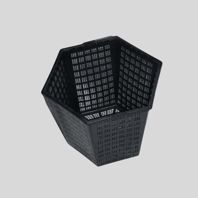 Finofil 3 Litre Hexagonal Aquatic Basket 18cm fine mesh pond plant basket made from 100% recycled plastic for aquatic soil marginal plants and pond planting