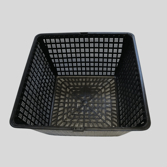 Finofil 5 Litre Square Aquatic Basket 24cm fine mesh pond plant basket made from 100% recycled plastic for aquatic soil marginal plants and pond planting