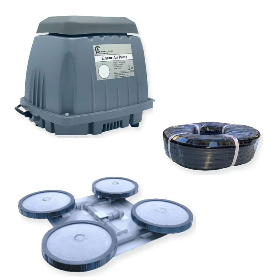 Charles Austen ET200 Central DSW4 Pond Aeration Kit with 1 x DSW4 four-disc diffuser station, manifold and weighted airline