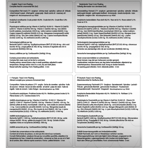 KiGen Tosai RG-92 3 mm floating manufacturer label showing composition, analysis and additives