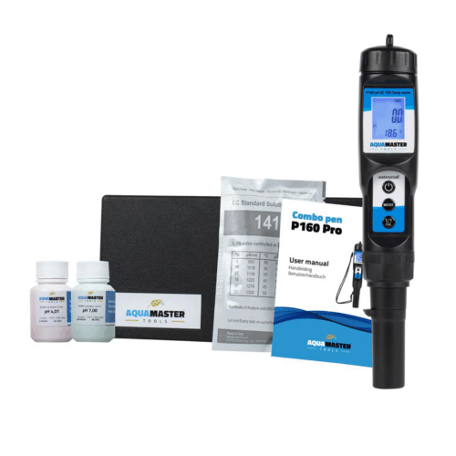 Aqua Master P160 Pro meter kit with case, calibration solutions and manual