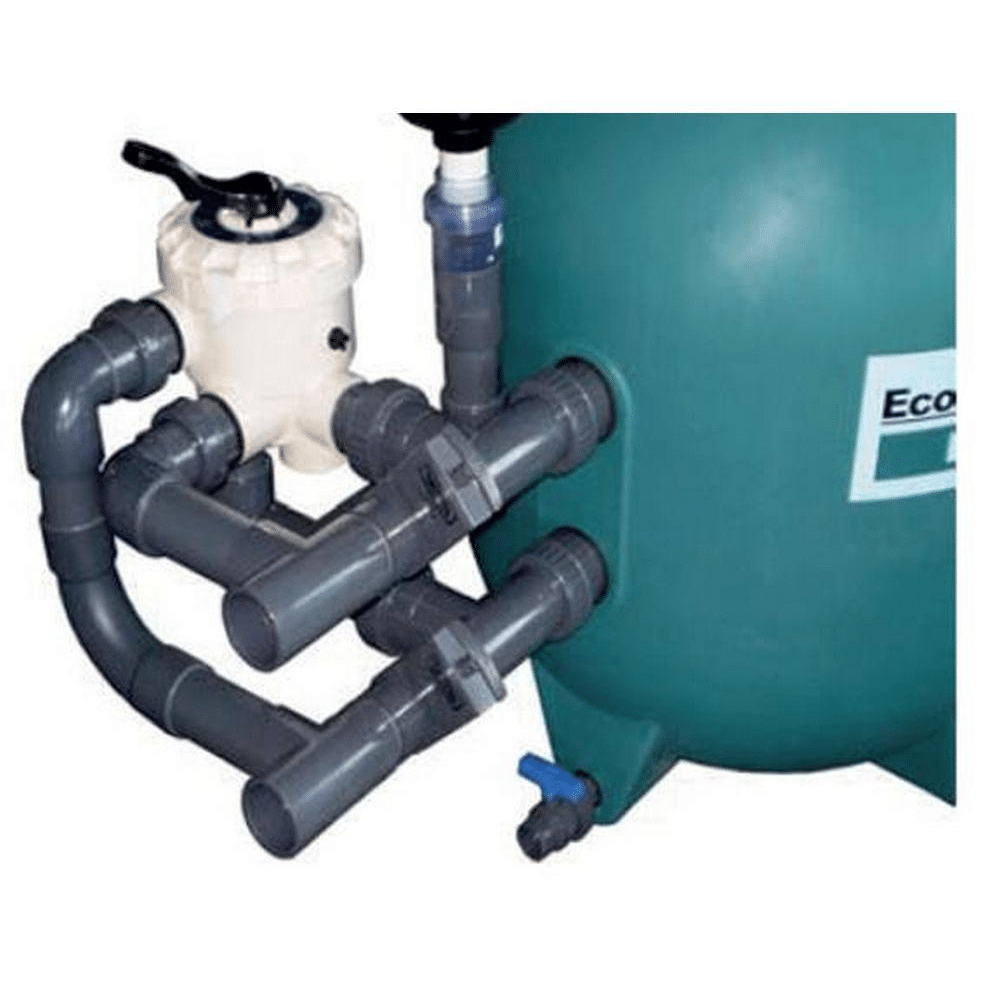 AquaForte EconoBead bypass kit fitted beside the multiport valve; filter shown for installation reference