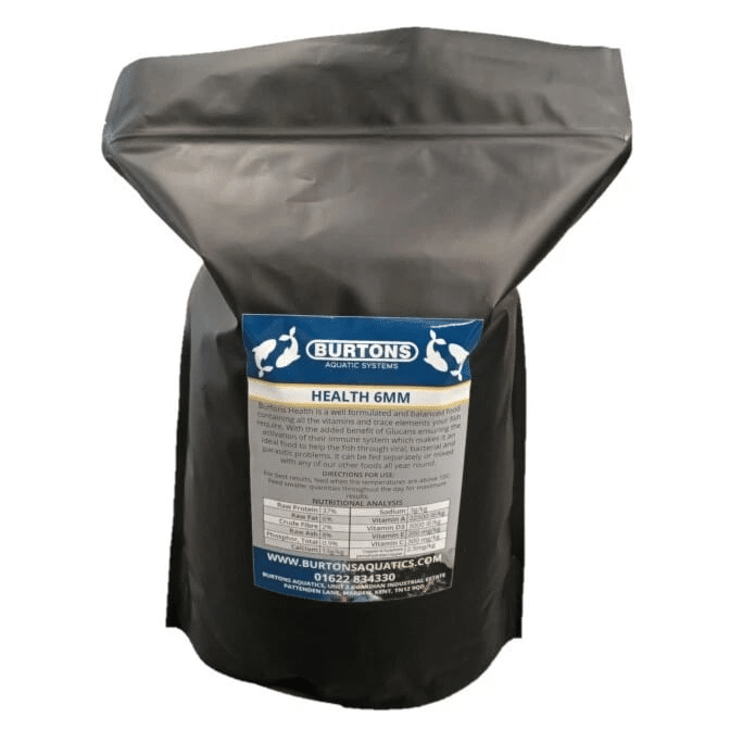 Burtons Health Food 6mm koi pellets with vitamins and immune support for fish health and recovery