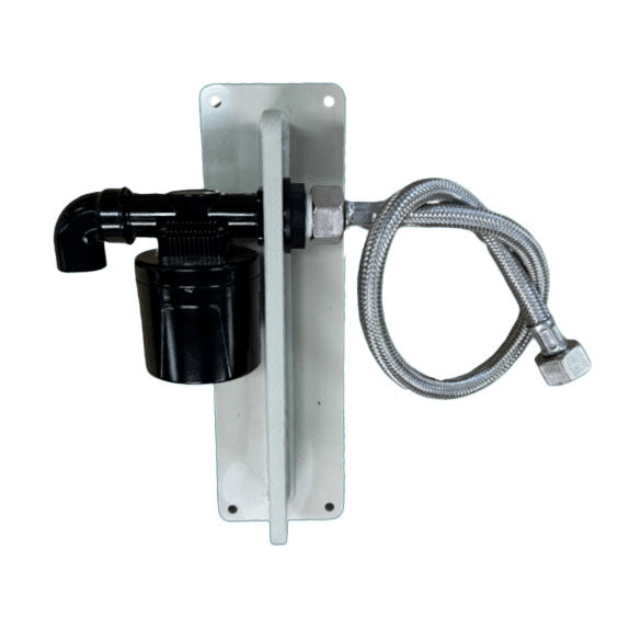 Filtreau automatic refill float valve with mounting bracket and braided connection hose