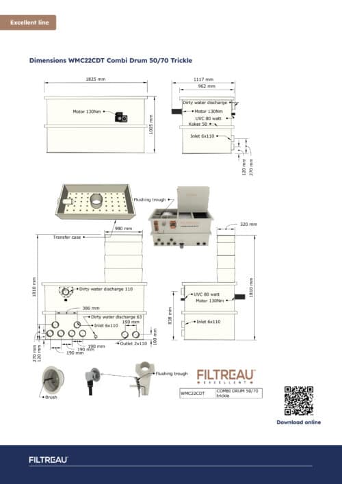 Filtreau WMC22CDT shower on matching Combi filter manufacturer dimensions