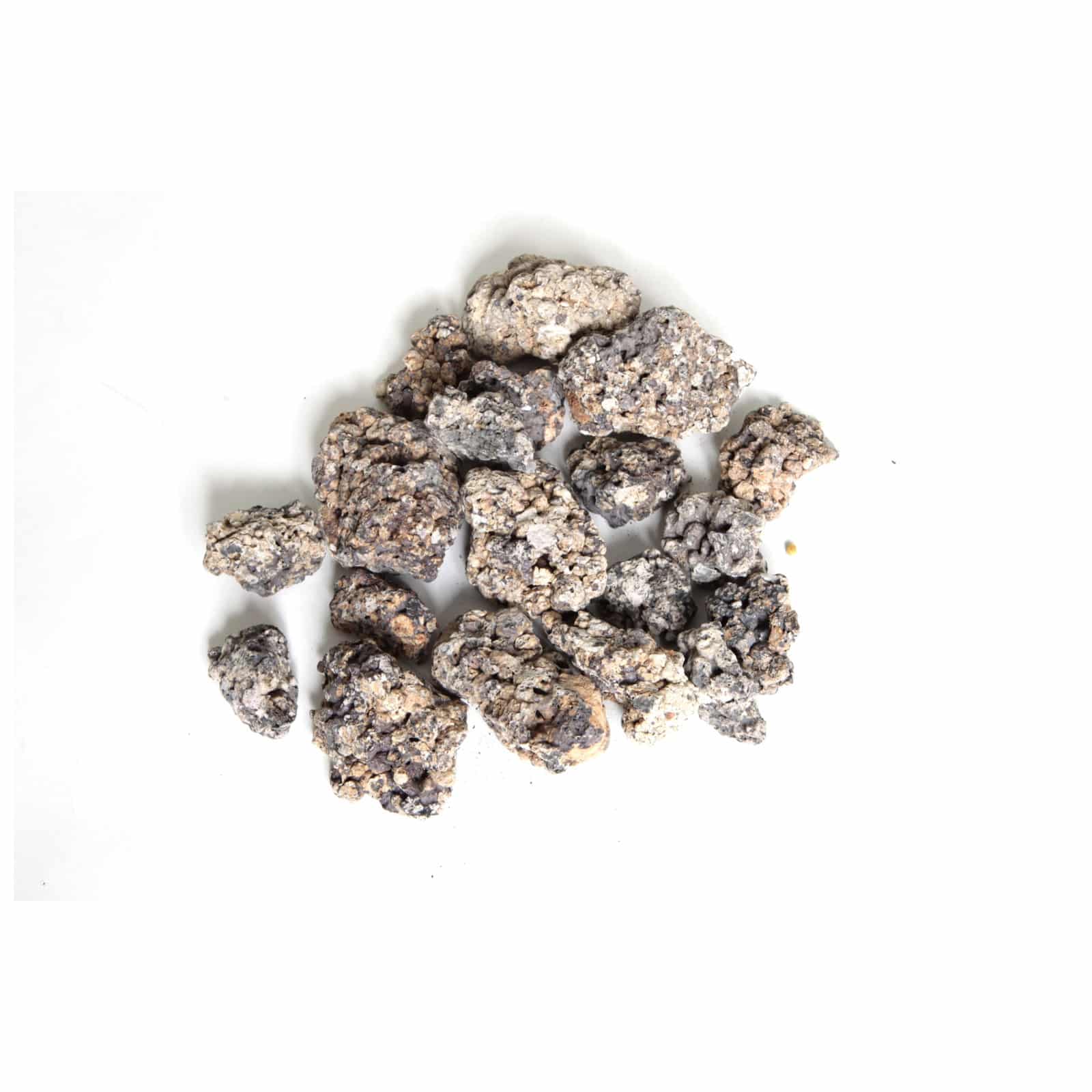 Representative loose Alfagrog porous ceramic pond filter media on white