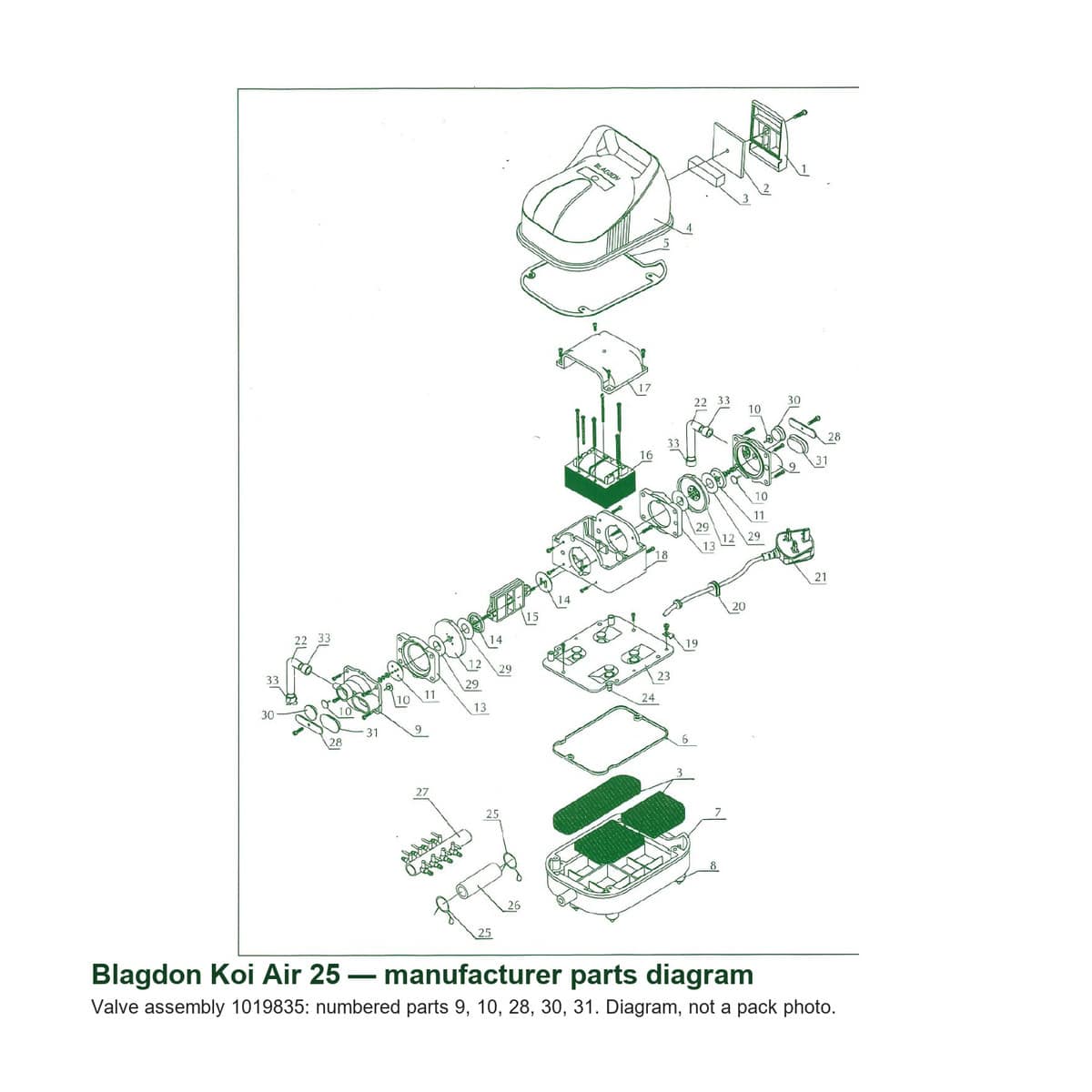 blagdon koi air 25 valve base manufacturer diagram