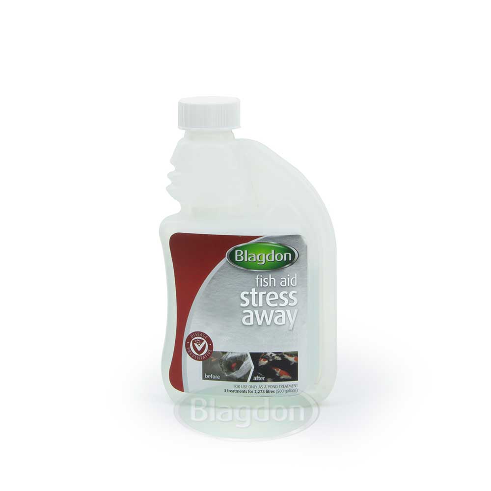 Blagdon Fish Aid Stress Away 250ml bottle with red and grey label